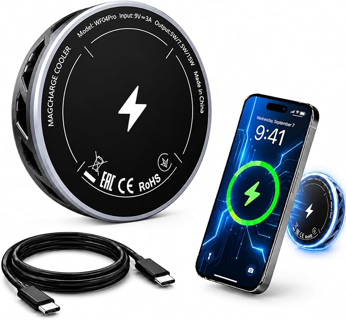 Magnetic Phone Cooler with 15w Fast Wireless Phone Charger Funtion | RGB LED