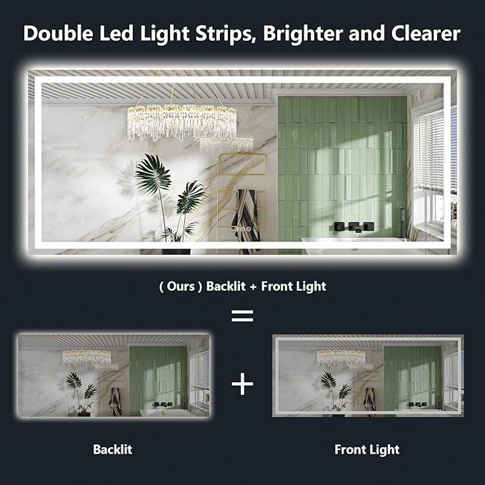 YEELAIT 88x38 Inch LED Bathroom Mirror with Lights Front and Backlit Lighted Vanity Mirror for Bathroom Wall with 3 Colors Dimmable Anti-Fog Memory Shatter-Proof IP54 Waterproof Horizontal/Vertical