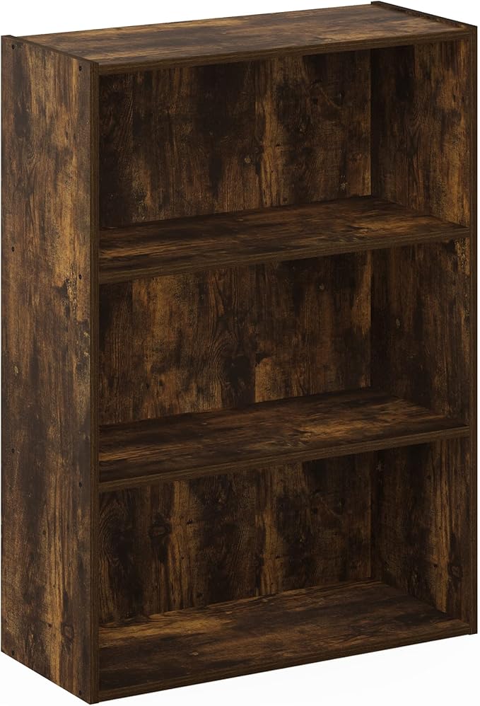 Furinno PASIR Book Shelf, 3-Tier Bookshelf, Storage Shelves Bookcase, 9.7 x 23.7 x 31.5, for Living Room, Bedroom, Home Office, Amber Pine