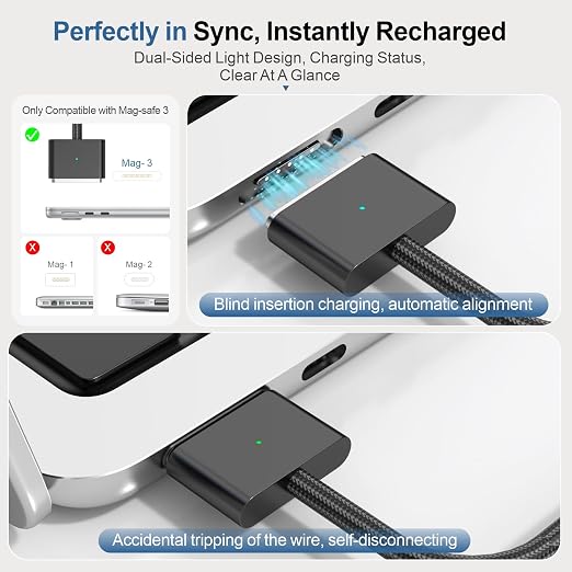 140W USB-C to Magnetic 3 Cable 6.6FT Compatible with MagSafe 3 for MacBook Pro 14 16 &amp Air 13 15 M4 M3 M2 2021-2025 Fast Charging Cord Midnight Blue