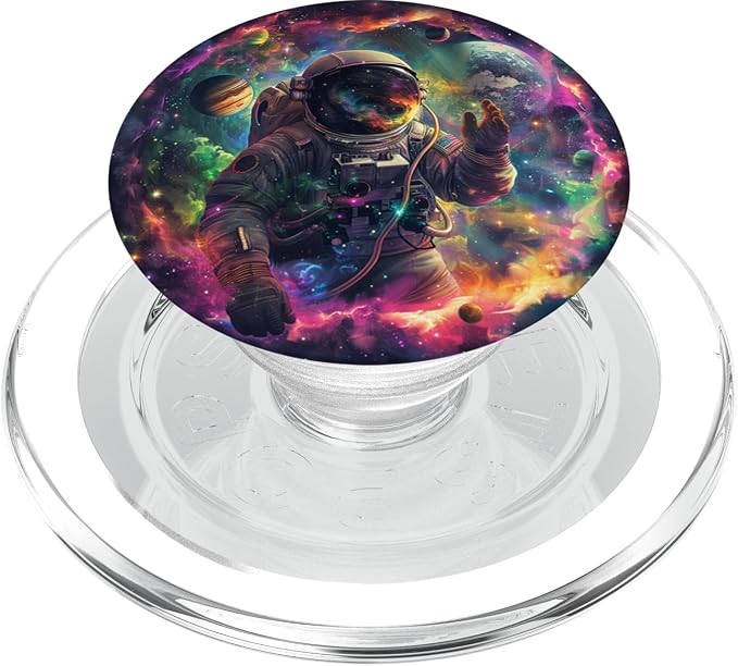 Space Astronaut And The Planets On Black PopSockets PopGrip for MagSafe