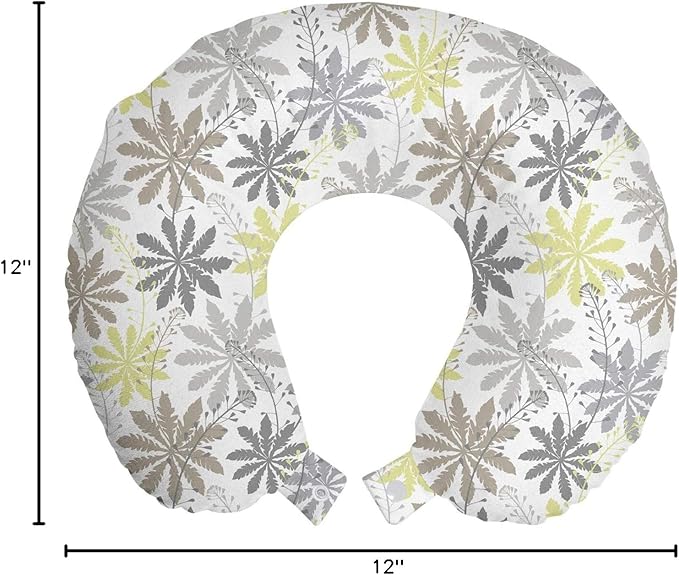 Ambesonne Floral Travel Pillow Neck Rest, Print of Shepherd's Purse Silhouettes in Mute Pastel Shades, Memory Foam Traveling Accessory for Airplane and Car, 12", Dust Dimgray