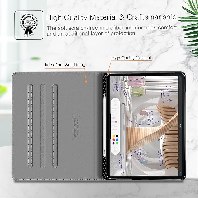 Fintie Multi-Angle Folio Case for iPad Pro 12.9 6th/5th/4th/3rd Generation | Multiple Viewing Angles Pencil Holder &amp Storage Pocket Drop Protection Pencil Charging Auto Sleep/Wake Blooming Hi