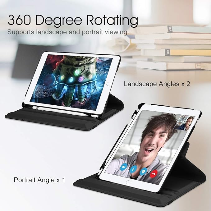 Fintie 360° Rotating Case for iPad 9th / 8th / 7th Generation 10.2 Inch | Swivel Stand Portrait &amp Landscape Viewing Shockproof Cover with Pencil Holder Auto Wake/Sleep Aqua Wave