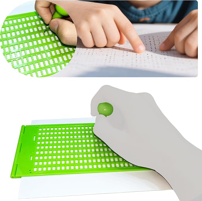Braille Slate & Metal-Tip Stylus Kit - Portable Plastic Writing Slate (9 Lines, 30 Cells) - Fingerboard for Blind, Label Making Tool