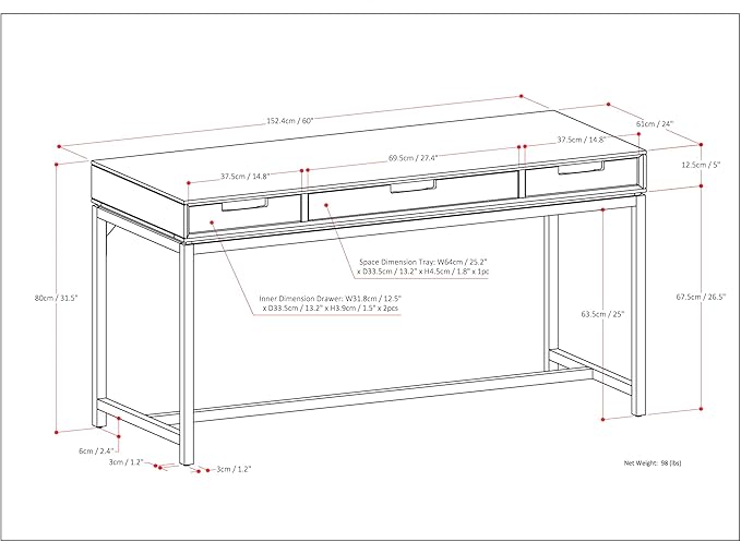 SIMPLIHOME Banting Desk - 60-Inch Wide Solid Hardwood and Metal Writing Desk in White, Modern Industrial Home Office Computer Table for Study with 2 Drawers and Flip-Down Keyboard Tray