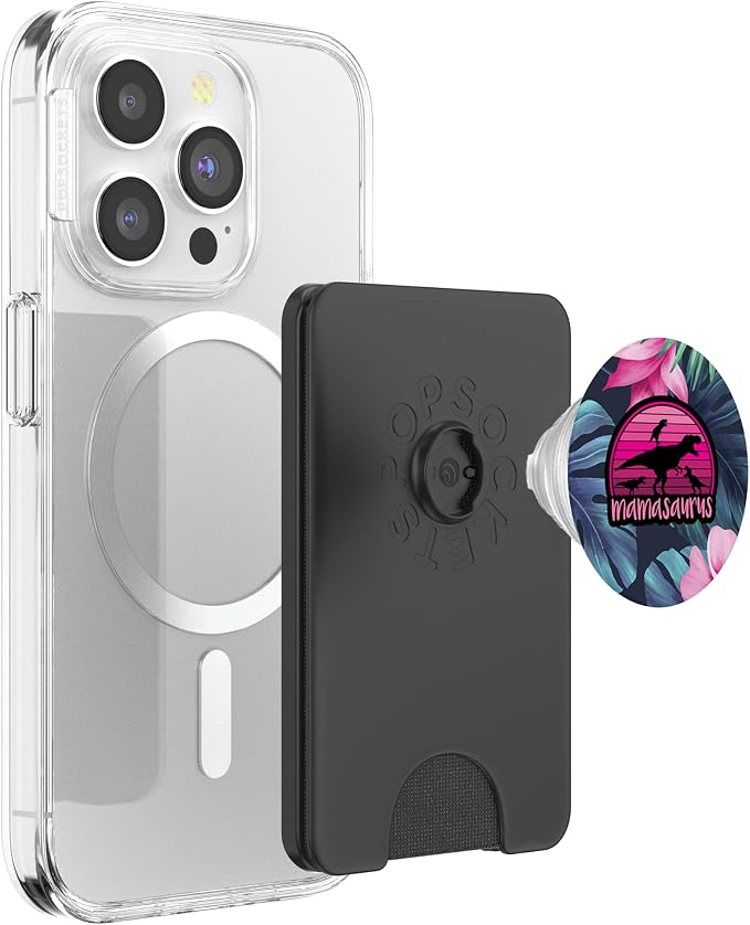 Mamasaurus Floral - 3 Kids Retro Funny Gift For Mother Case PopSockets Adhesive PopGrip