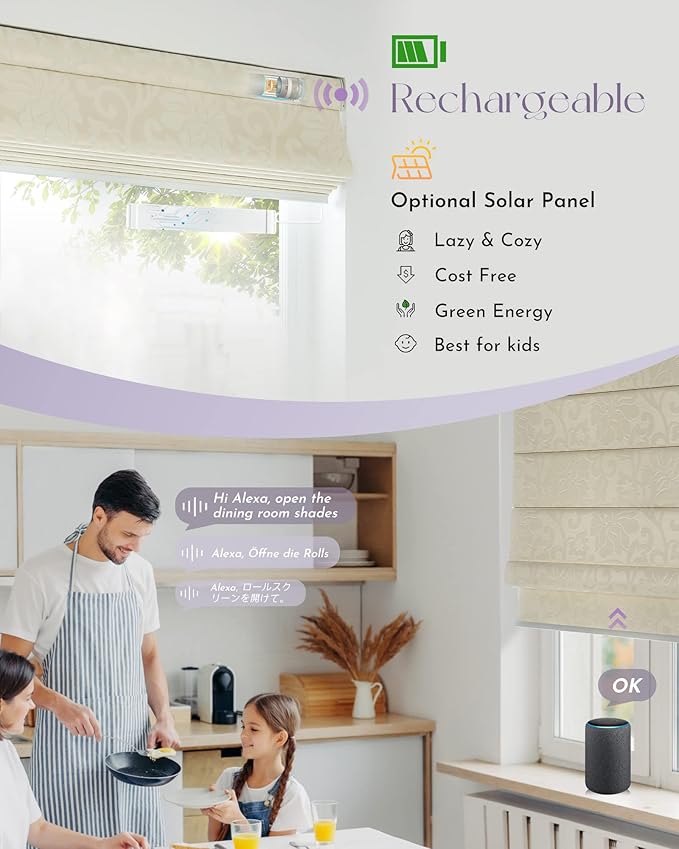 Graywind Smart Roman Shades Compatible with Alexa Google Rechargeable Motorized Blinds with Remote Light Filtering Roman Window Shades Plain Fold Soft for Doors Bedroom, Custom Size (Floral Beige)