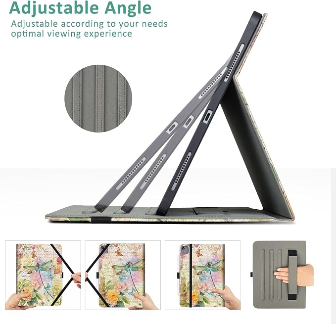 Vimorco Folio Case for iPad Air 13 inch M4/M3/M2 (2026/2025/2024)Dragonfly | for iPad Pro 12.9 inch 6th/5th/4th/3rd GenerationPencil Holder&ampPocket&ampHand StrapAdjustable Angles CoverAuto Sle