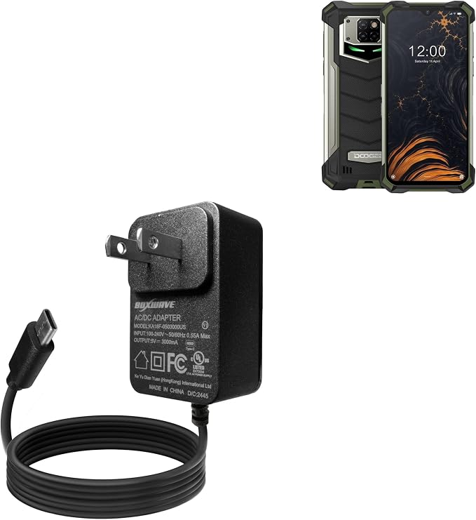 BoxWave Charger Compatible with Doogee S88 Pro - Wall Charger Direct (15W) Rapid Charge Your Device with Built-in 3ft Cable