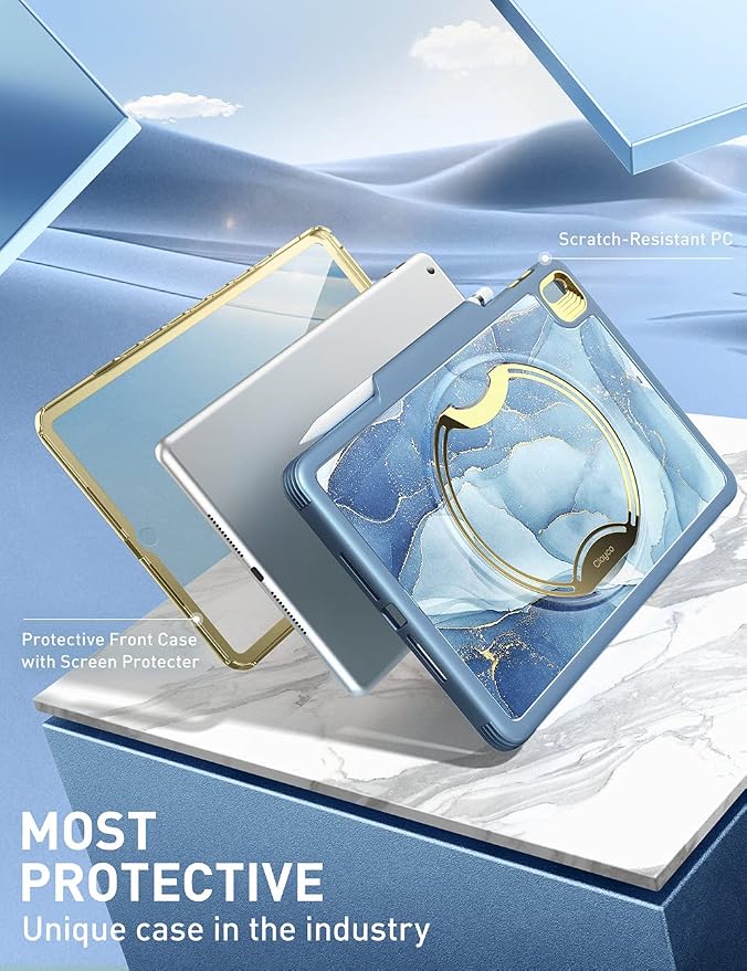 Clayco Nebula Case for iPad 9th/8th/7th Generation Case 10.2 Inch 2021/2020/2019 Multi-Angle Viewing Full Body Stand Cover for iPad 10.2 with Built-in Screen Protector &amp Pencil Holder Ocean