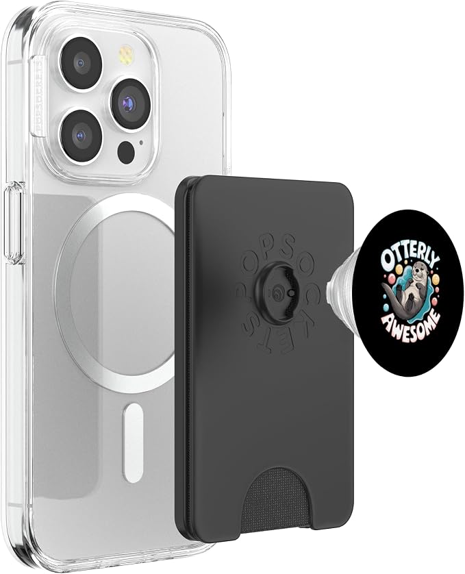 Cute Sea Otter Illustration with Pun PopSockets PopWallet for MagSafe