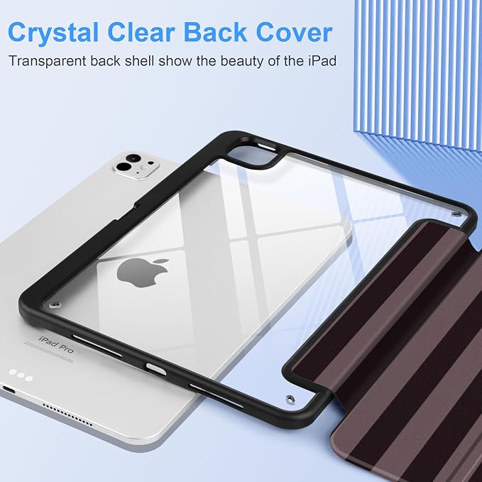 DONGKE for iPad Pro 11-Inch Case (M5 2025 / M4 2024) 6th/5th Generation [Auto Sleep/Wake &amp Pencil Pro Holder] Clear Acrylic Back Smart Trifold Stand Cover Bear &amp Cherry