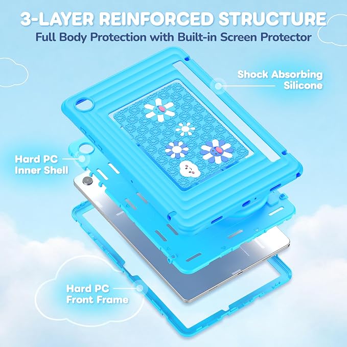 SEYMAC Case for Samsung Galaxy Tab A11+/A9+ Plus 11 for Kids Black | Heavy Duty Shockproof Built-in Screen Protector Rotating Stand Handle and Shoulder Strap