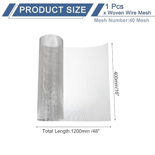 uxcell 40 Mesh 48" x 16" Woven Wire Mesh, 304 Stainless Steel Air Vent Filter