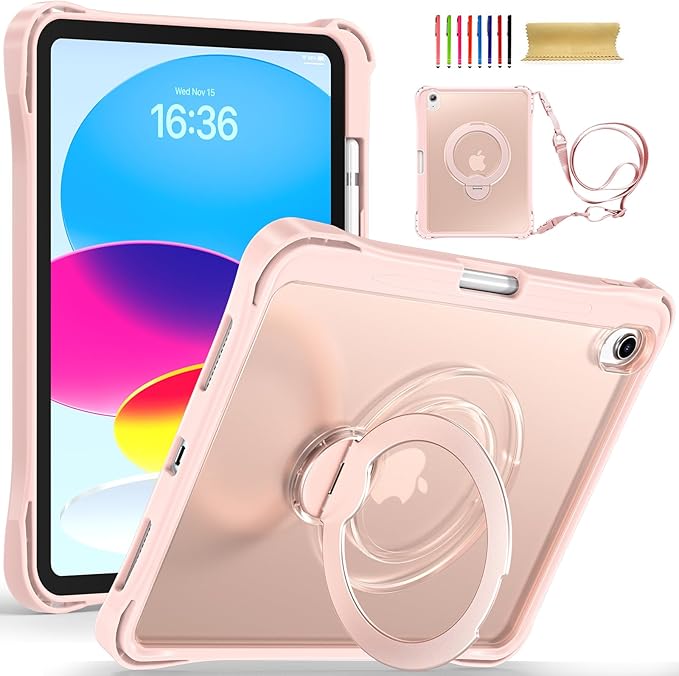 Dteck for Apple iPad 11 inch (A16 11th Gen) iPad 10.9 inch (10th Gen) Slim Clear Case with Kickstand Pencil Holder Reinforced Shockproof Corners Soft TPU Lightweight Protective Cover Transparent