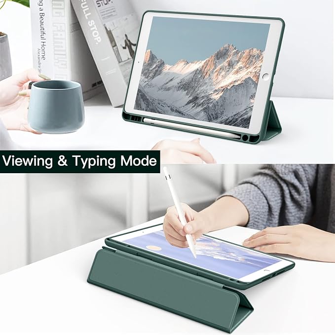 JETech Case Cover for iPad 9th/8th/7th Gen 10.2 Beige | Clear Transparent Back Pencil Holder Slim Shockproof Protection Tri-Fold Stand Auto Wake/Sleep