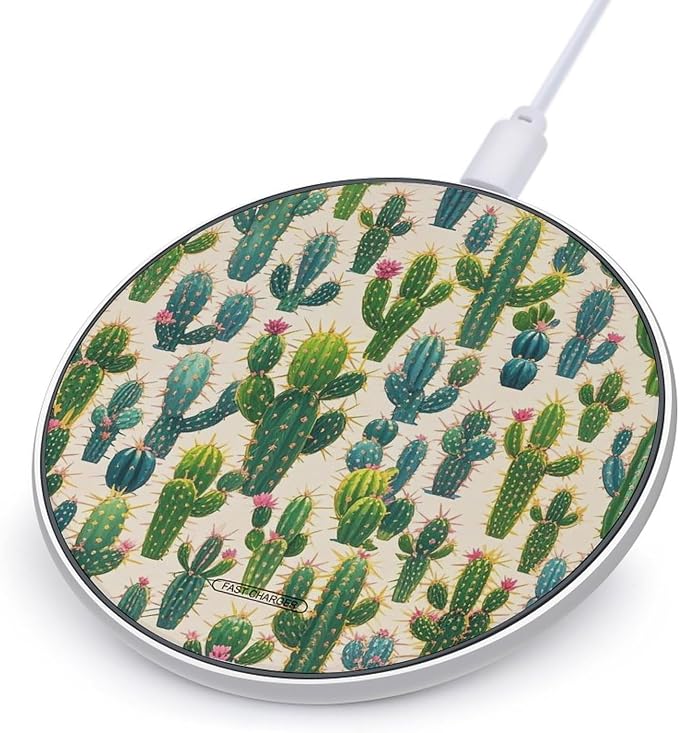 Cactus Pattern Wireless Charger Portable Fast Charging Pad Lightweight Wireless Charging Pad 10W Slim Charging Station for Phone Charger Mat for Travel Home Office Desk