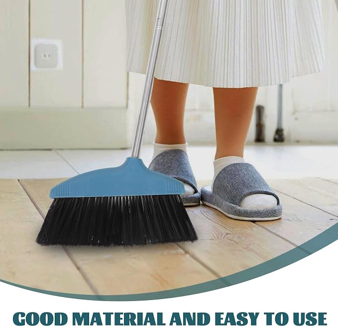 BESPORTBLE Soft Bristle Broom Dustpan Set Blue Floor Sweeping Broom Non-Stick