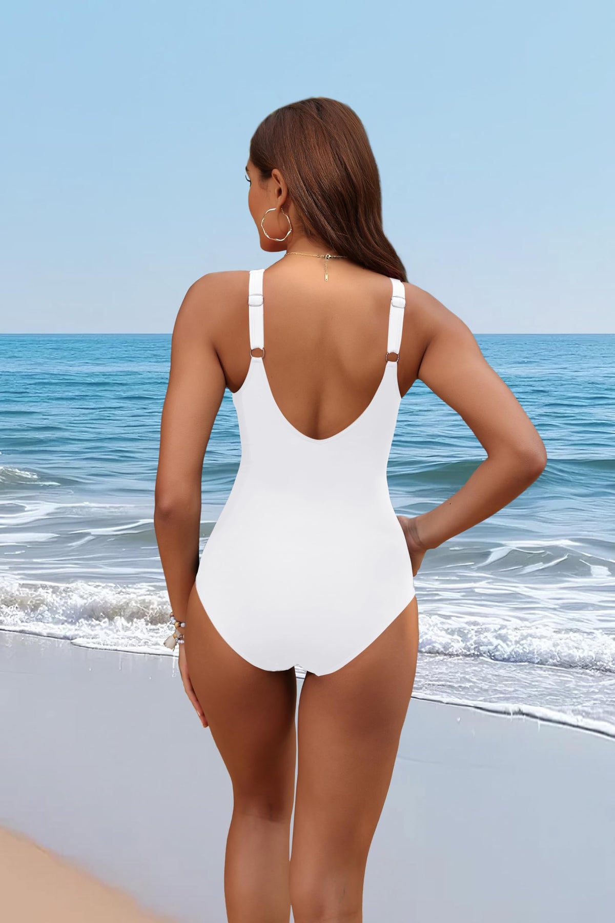 White Tummy Control One Piece Swimsuit Full Coverage Bathing Suit XL