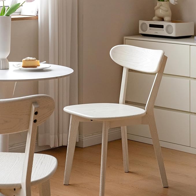 White Wood Dining Chair,FAS Grade Oak Dining Chair, Sturdy Outer Sword-Leg Design in White Finish for Dining Room,Restaurant, Cafe, and Modern Home Kitchen,Easy Assembly,400 lb Capacity