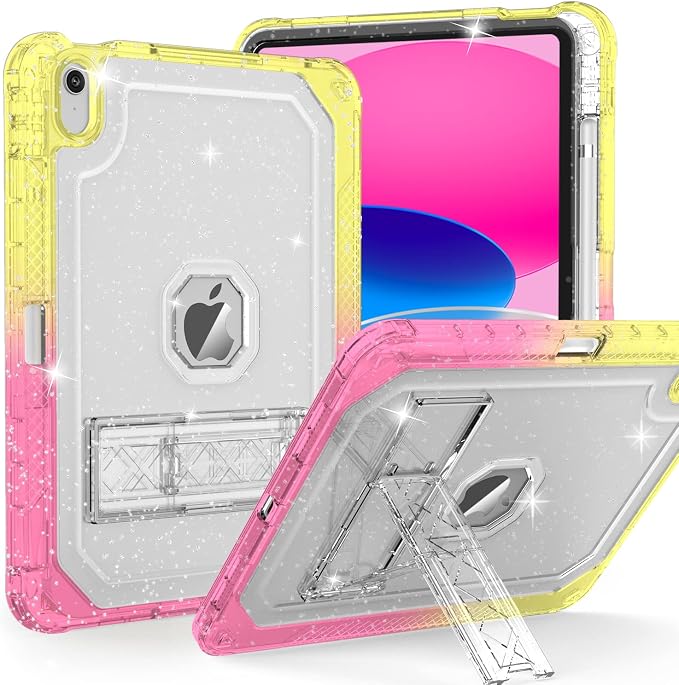 ZoneFoker Case for iPad 11-inch (A16) 2025 / iPad 10th Gen 10.9 inch 2022 Heavy Duty Shockproof Rugged Protective with Pencil Holder 11th / 10th Translucent Cover with Kickstand