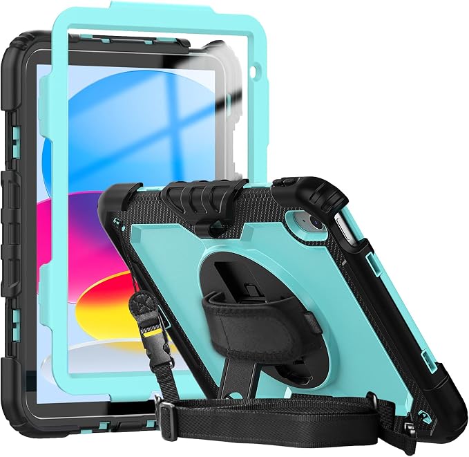 Case Compatible with iPad (A16) 11th 2025/10th Gen 2022 | Built-in Screen Protector Pen Holder Heavy Duty Shockproof Rugged Protective Case W/Handle Shoulder Strap