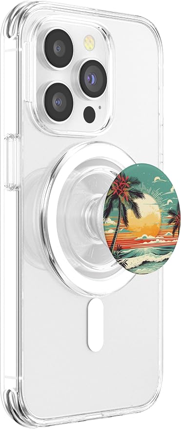 Retro Summer Palm Sun Beach Vacation PopSockets Adhesive PopGrip