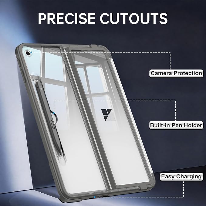 Fintie Rugged Case for Surface Pro 12 Inch 1st Edition 2025 Clear | Multi-Angle Stand Type Cover Compatible HD Clear Shockproof TPU Bumper Hard Shell