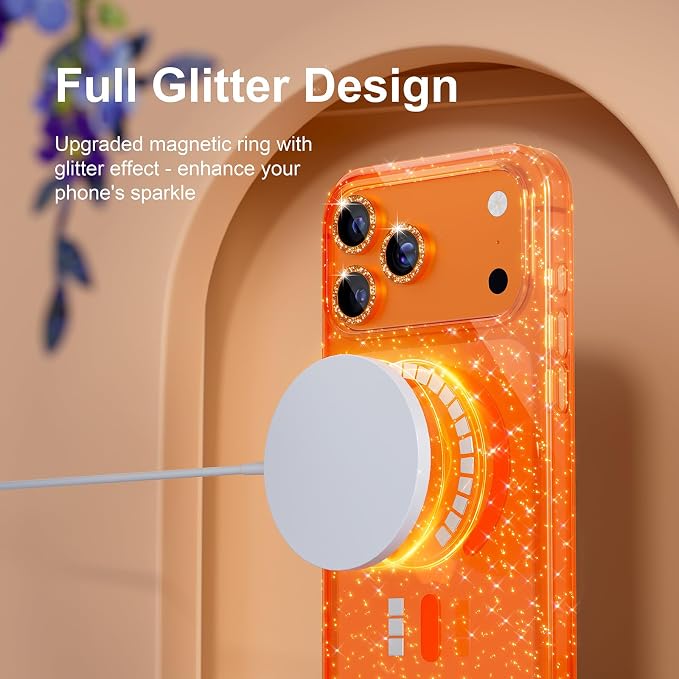 Choiche for iPhone 15 Pro Max Case Compatible with MagSafe Glitter Black | Women Girly Cute Glitter Sparkly Magnetic Phone Case with Diamond Camera Lens Protectors Military-Grade Drop Protection 6.7