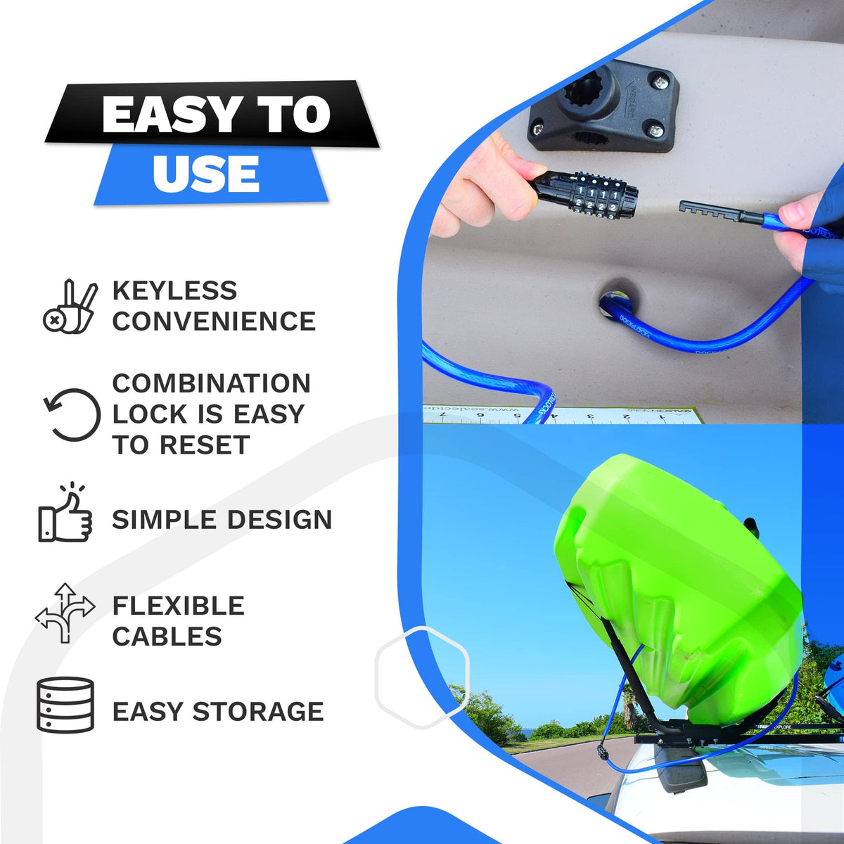 DocksLocks Security Cable Lock (5' to 25’ Lengths) with Combination, 5ft