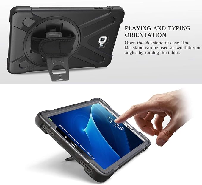 Galaxy Tab A 10.1 P580 2016 Case KIQ Shockproof Heavy Duty Military Full-Body Protection Kickstand Screen Protector for Samsung Galaxy A 10.1 with S-Pen 2016 SM-P580 &amp SM-P585 (Shield Black)
