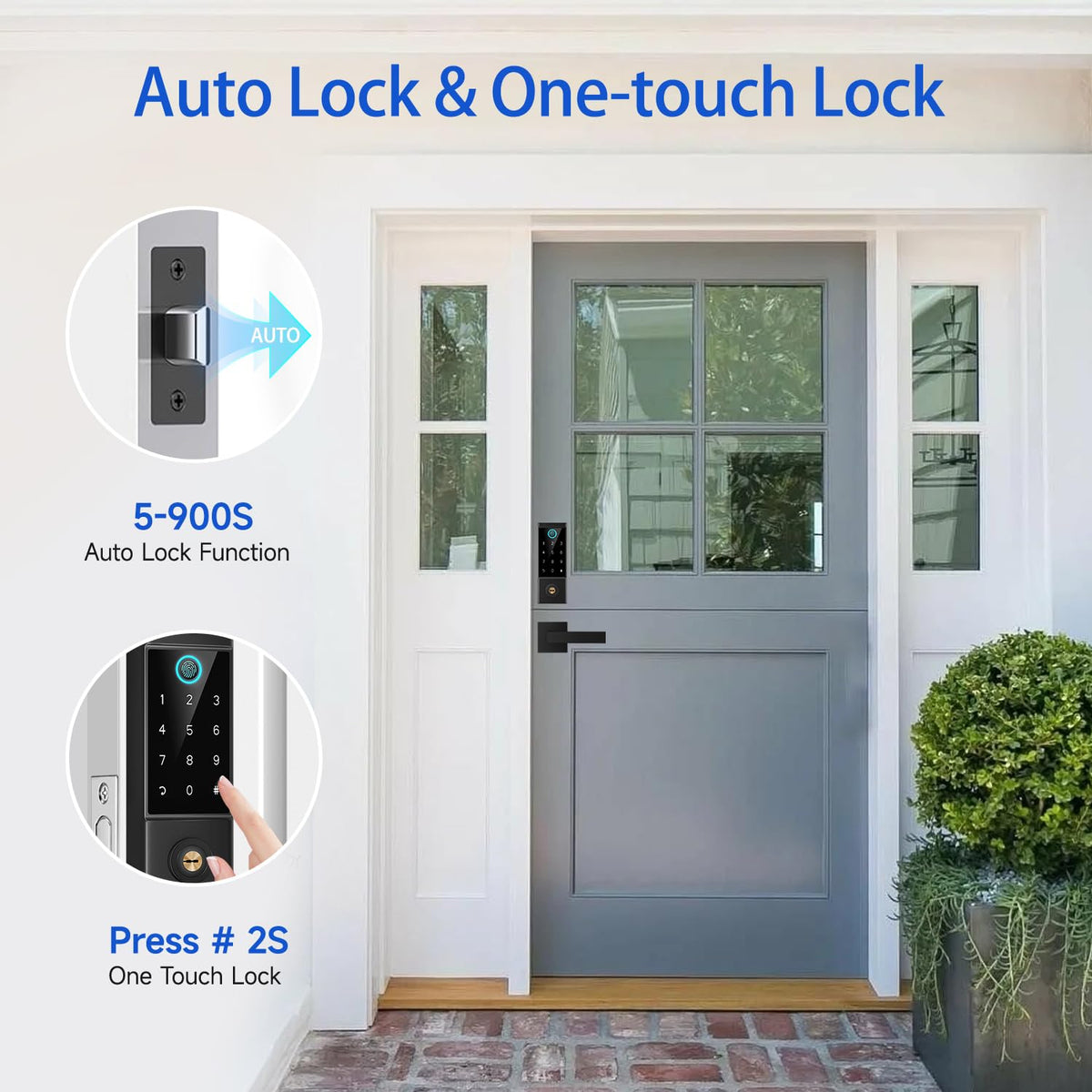 BEBASIA APP Control Fingerprint Lock with Handle, Heavy Duty Smart Keyless Entry Front Door Lock Set, Keypad Deadbolt with Lever Handles, Smart Locks for Front Door, Anti-Peeping Password Black