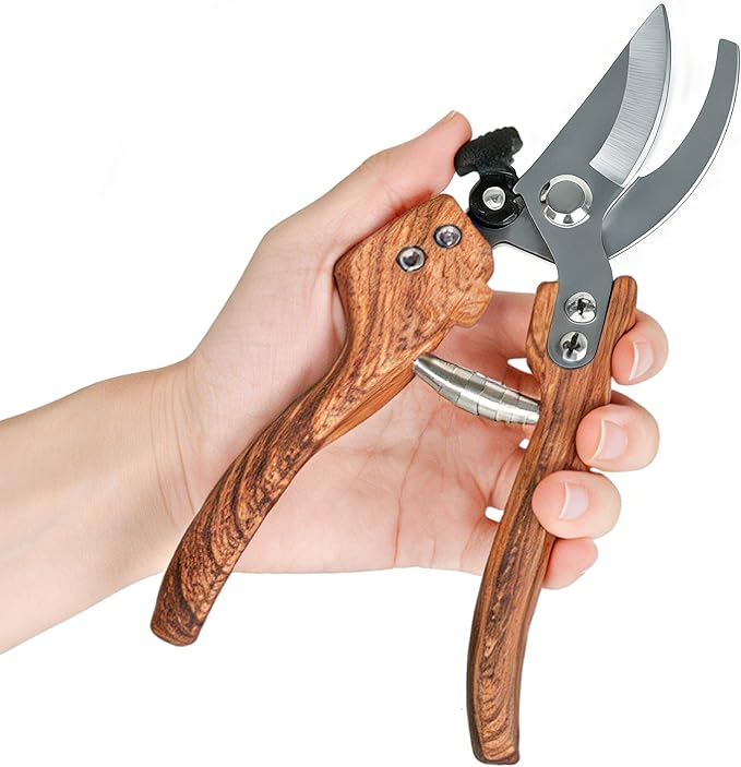 Pruning Shears -5/8-Inch Cut Capacity Garden Shears,8.5‘’ Handheld Gardening Scissors,Gardening Tools with Sharp Steel Blade &Non-Slip&Wood-Grain Grip,for Indoor Plant, Bonsai, Shrub, Branch Trimming