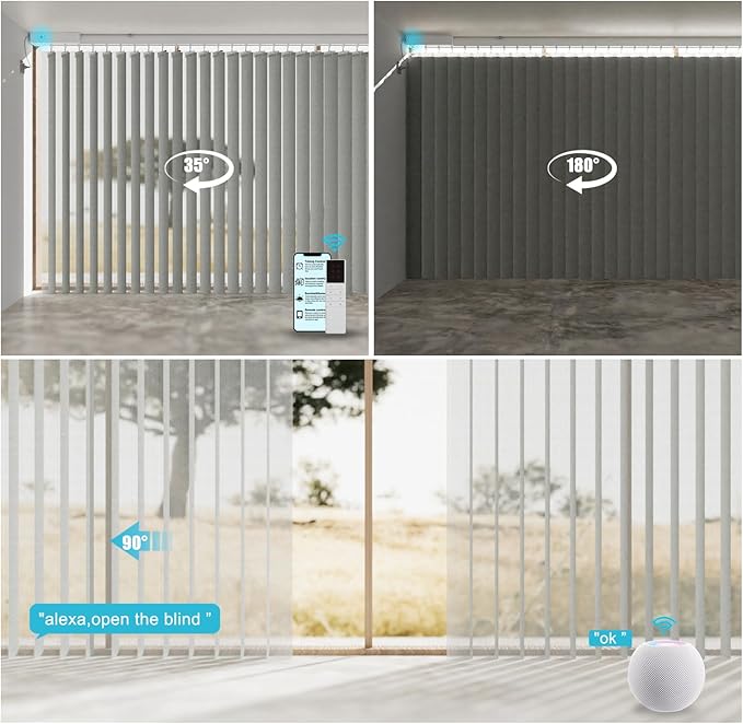 Blindify Motorized Sheer Vertical Blinds with Remote, Light Filtering Smart Vertical Blinds Work with Alex Google Home, Horizontal Blinds for Sliding Glass Doors, Customize(Linen Light Gray)