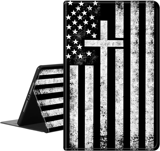 Case for iPad (A16) 11th Generation 11 Inch (2025)for iPad 10th Generation 10.9 Inch (2022)PU Leather Slim Standing Smart Coverwith Auto Sleep/Wake-Black White Flag