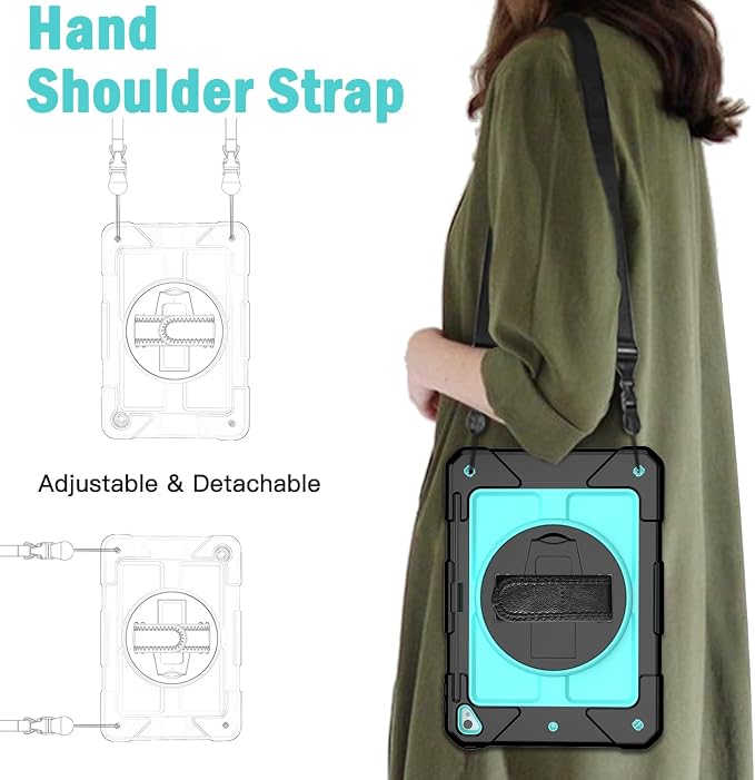 BMOUO Case for iPad 6th/5th Generation Case (9.7 inch 2018/2017) 360°Rotating Stand Hand/Shoulder Strap Shockproof iPad 9.7” Case for iPad Air 2 Black