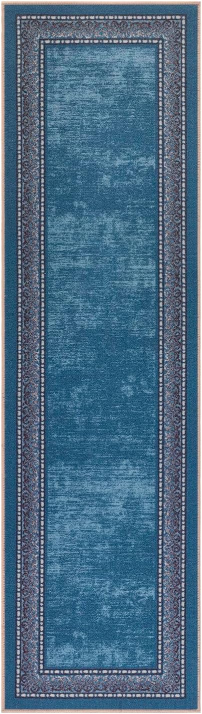 Antep Rugs Alfombras Bordered Modern 2x5 Non-Slip (Non-Skid) Low Pile Rubber Backing Kitchen Area Runner Rug (Turquoise Blue, 2' x 5')