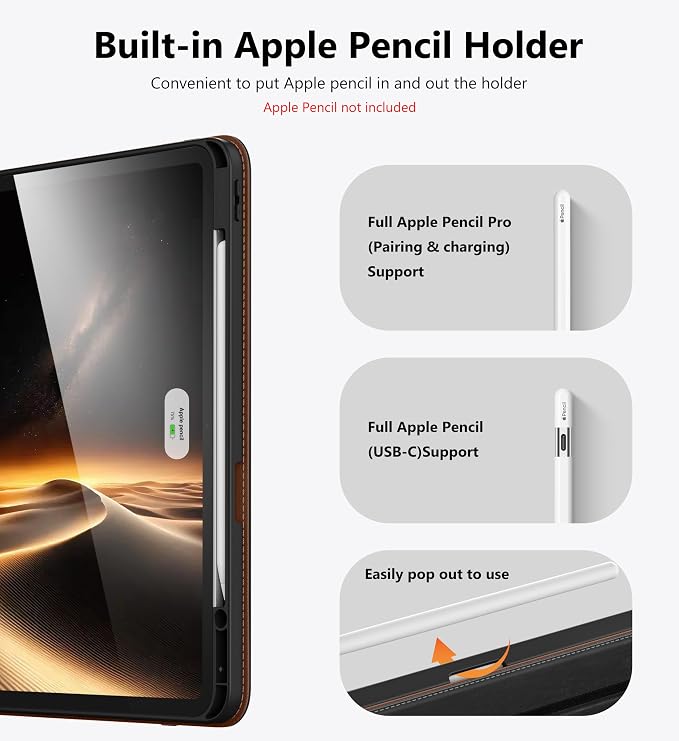 DTTO for iPad Pro 13 Inch Case M5 / M4 (2025/2024) Brown | 360 Degree Rotating Premium Faux Leather Folio Stand Cover with Pencil Holder Auto Sleep/Wake Multiple Angles