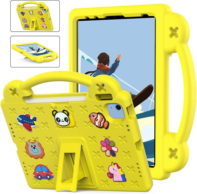 Kids Case for iPad Air 13 (2026/2025/2024) M4/M3/M2 &amp iPad Pro 13 2024 &amp iPad Pro 12.9 Cover 6th/5th/4th/3rd Gen (2022/2021/2020/2018) DIY Figures EVA Rubber Handle Stand Shockproof Bumper