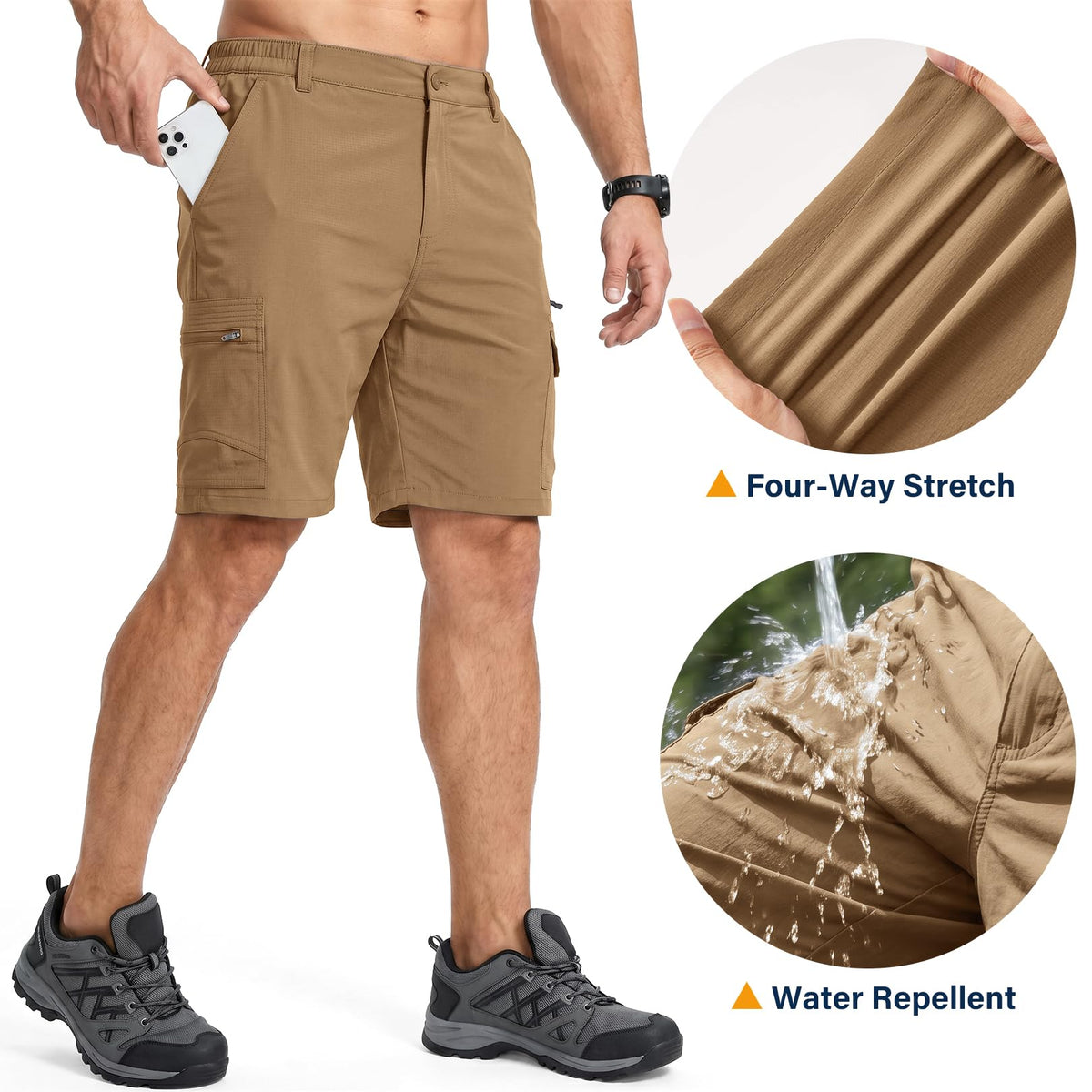 Jessie Kidden Mens Outdoor Casual Expandable Waist Lightweight Water Resistant Quick Dry Fishing Hiking Shorts (6222 Dusty Brown 44)