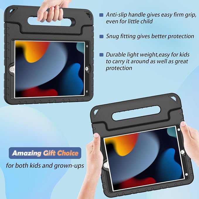 LTROP Kids Case for iPad 9th/ 8th/ 7th Generation (2021/2020/ 2019) iPad 10.2 Case with Built-in Screen Protector Shockproof Handle Stand Kids Case for iPad 9/8/ 7 Generation 10.2 Inch - Black