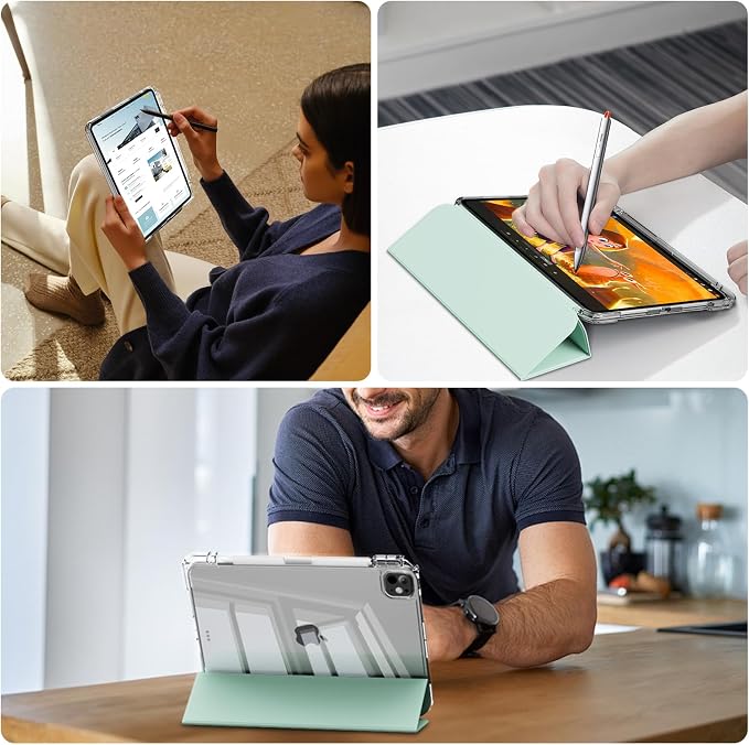 Case for iPad Pro 11 Inch Case (M5/M4) 2025/2024 Black | Pencil Holder 2 in 1 Detachable Trifold Sliding Cover Clear Hard Back Shell Supports Pencil Pro Charging