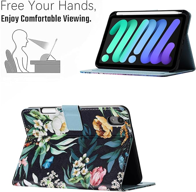 Case for iPad mini 7 A17 Pro &amp iPad mini 6 (2024/2021) Built-in Pencil Holder Premium PU Leather Folio Stand Smart Protective Cover Multi-Viewing Angles and Auto Wake/Sleep - Beach