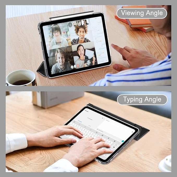 Fintie Clear Case for iPad Air 11-inch &amp iPad Air 5th/4th Generation 10.9 | Tri-Fold Stand Retractable Pencil Holder Viewing &amp Typing Angles Slim Transparent Hard PC Back Cover Black