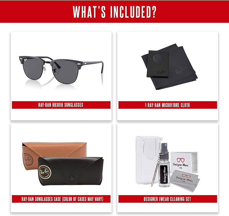 Ray-Ban RB3016 CLUBMASTER Sunglasses For Men For Women +BUNDLE with ACCESSORY EYEWEAR KIT