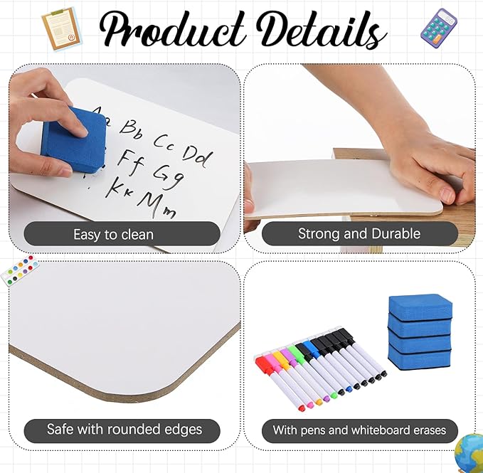 12 Sets Small Whiteboard Dry Erase Boards 5" x7'' Mini Double Sided Dry Erase Lap Boards with Markers Erasers Pen Holders Personal Whiteboards for Students Classroom Teacher