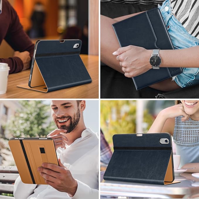 DTTO for iPad Air 11-inch Case M4/M3/M2 (2026/2025/2024) iPad Air 5th / 4th Generation (2022/2020) Premium Leather Business Folio Stand Cover with Pencil Holder - Auto Sleep/Wake Brown