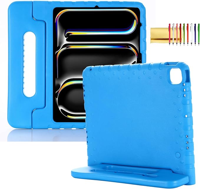 Kids Case for iPad Pro 11 M5/M4 &amp iPad Air 11 (2026/2025/2024) Shockproof Case with Pencil Holder Techcircle Light EVA Foam Handle Stand Bumper Protective Child Friendly Drop Proof Cover Black