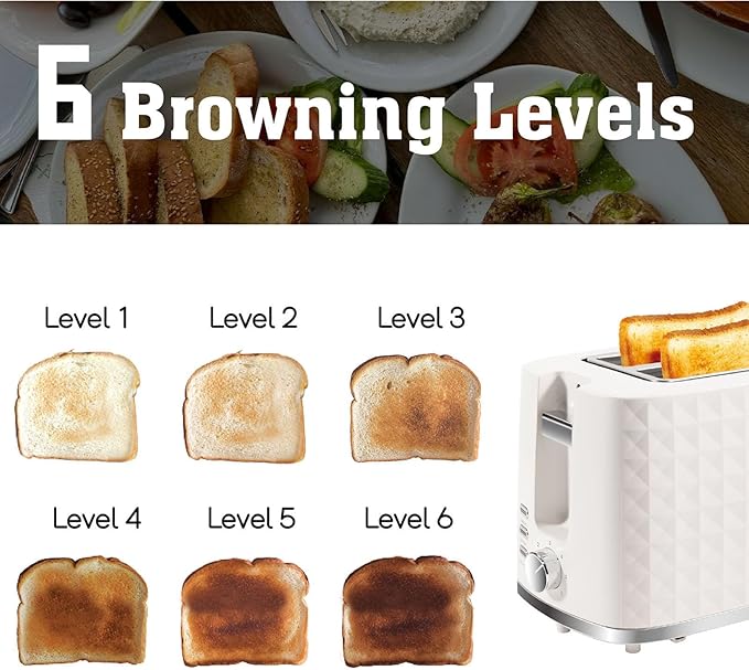 Seydere Toaster 2 Slices, Toasters Wide Slot, Bread Toaster with Cancel, Bagel, Defrost Function, Bagel Toasters with Removable Tray & 6 Temperature Settings, Beige